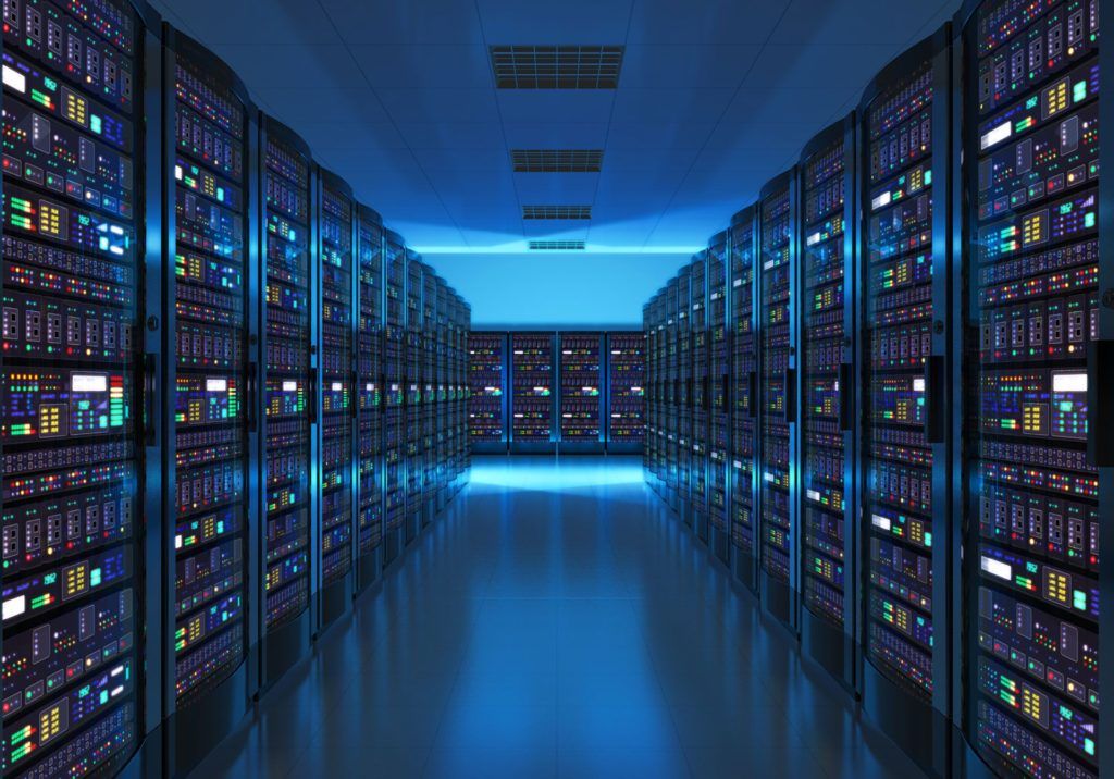 discover the high-tech server racks in a modern data center corridor.