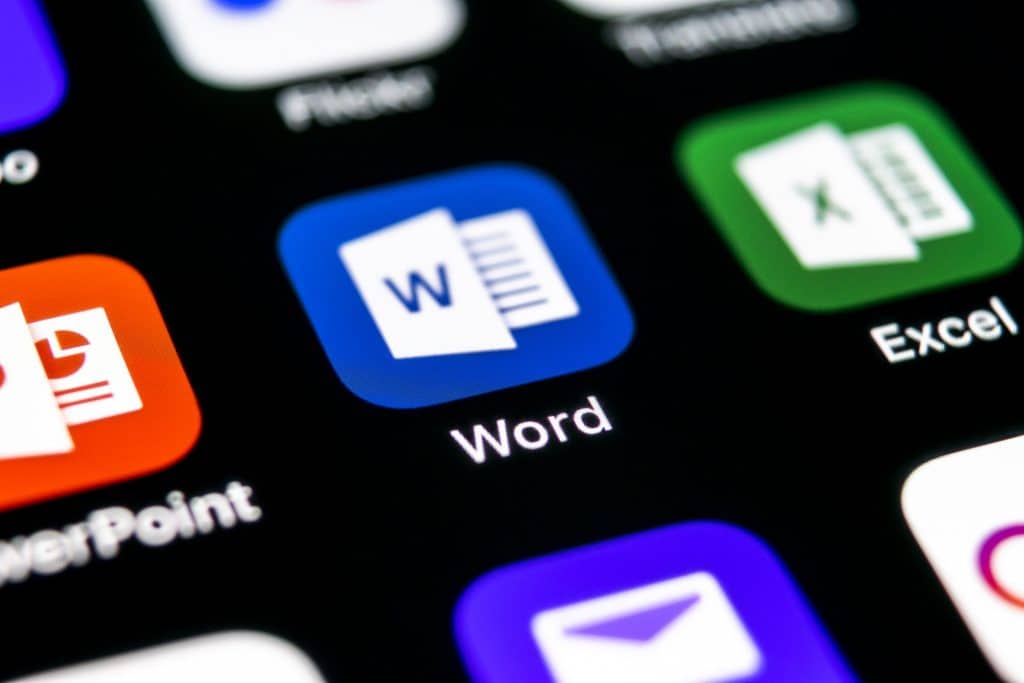 sleek mobile interface with word, powerpoint, and excel icons for productivity tasks.