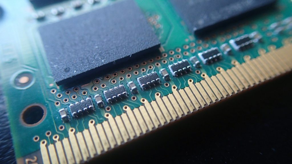 close-up view of intricate computer ram details highlighting advanced technology in computing.