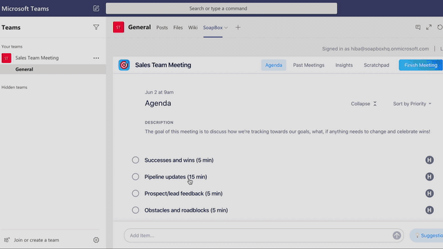 sales team meeting agenda for efficient collaboration in microsoft teams.
