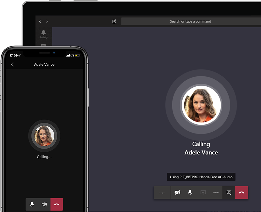 sleek video call interface with adele vance on smartphone and tablet screens.