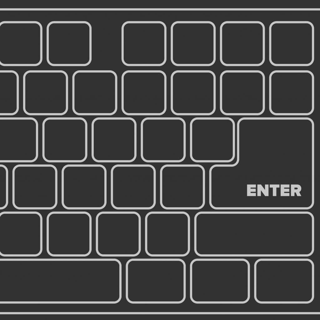 sleek modern keyboard layout on black background, minimalistic design with prominent enter key.