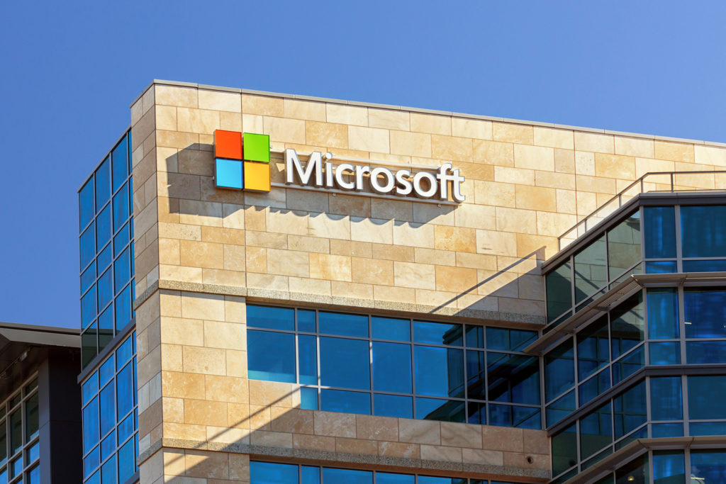 modern corporate building with microsoft logo epitomizing innovation and professionalism in digital age.