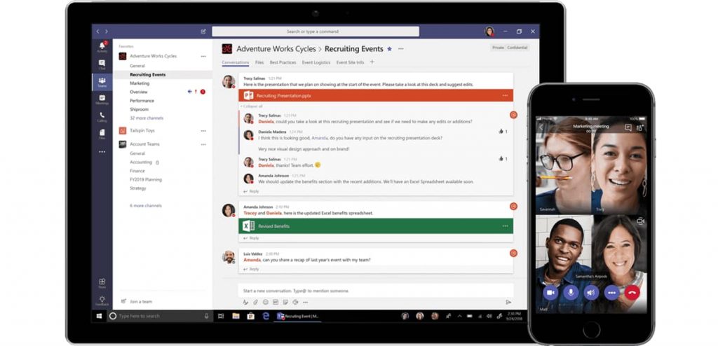 efficient team collaboration with microsoft teams: chat, video calls, organized communication.