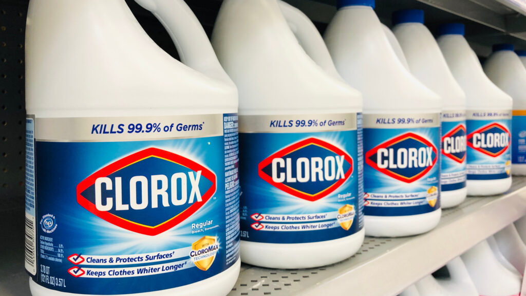 clorox bleach: promoting cleanliness and germ protection on a store shelf.