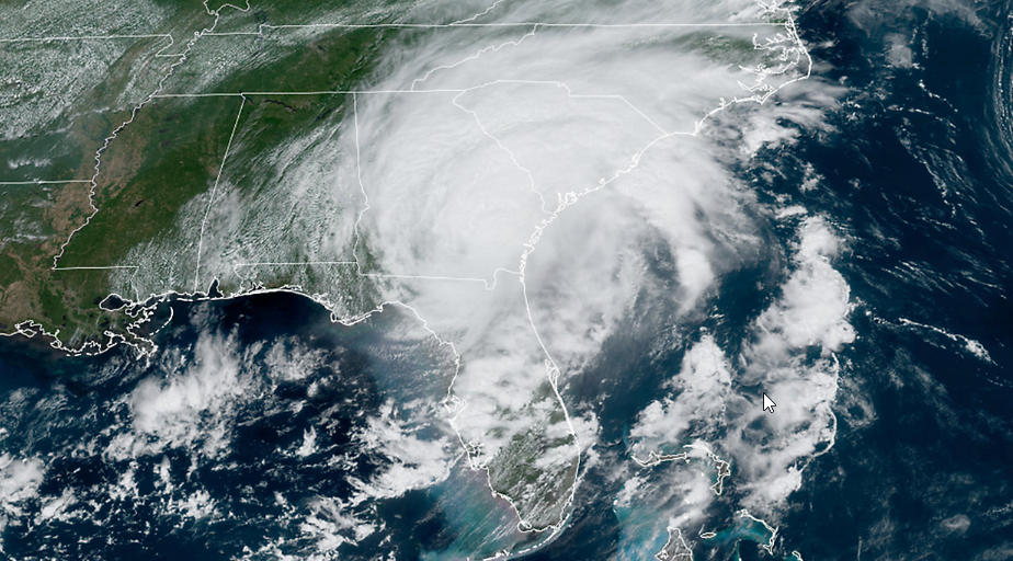 unprecedented hurricane impacting southeastern u.s. - eye, cloud cover, coastal threats, harsh conditions.