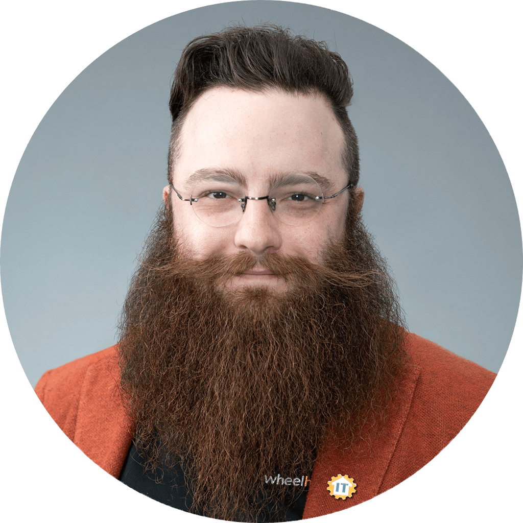 stylish professional man with full beard in modern portrait photo.